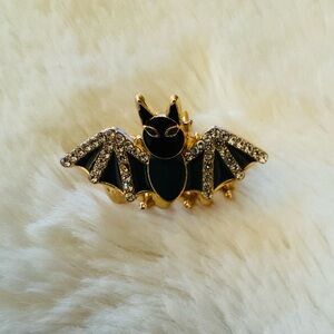 Black and Gold Bat Mini Hair Clip with Rhinestones